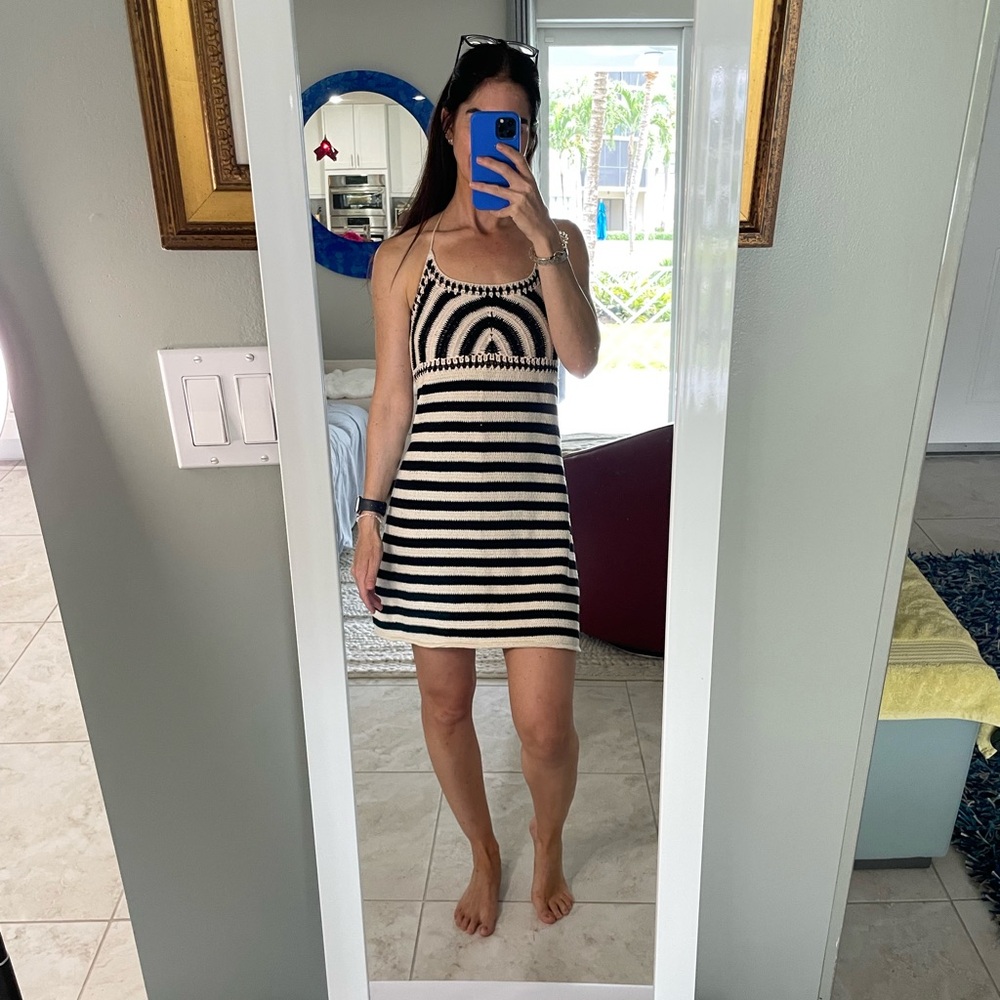 Zara Black and White Striped Knit Mini Dress